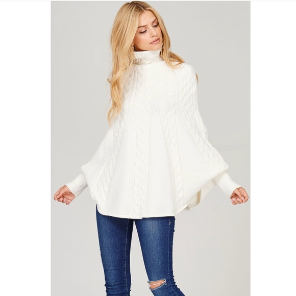Ivory Knit Cape Poncho - Picture 2 of 8